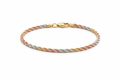 Sterling Silver Tricolor Rope Bracelet (6.5”, 2.2 mm)
