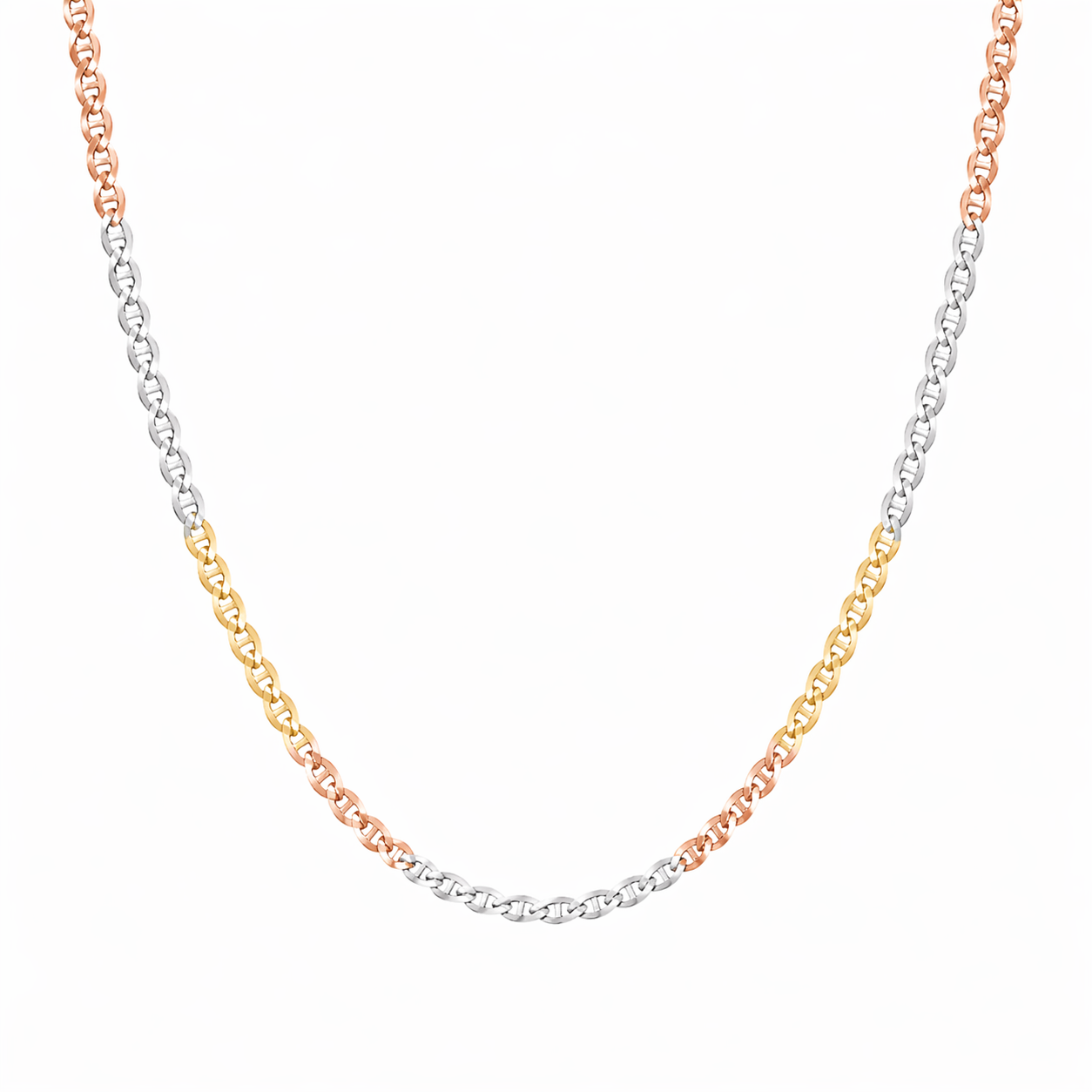 Italian Tricolor Mariner Chain — Sterling Silver (20”, 1.6 mm)