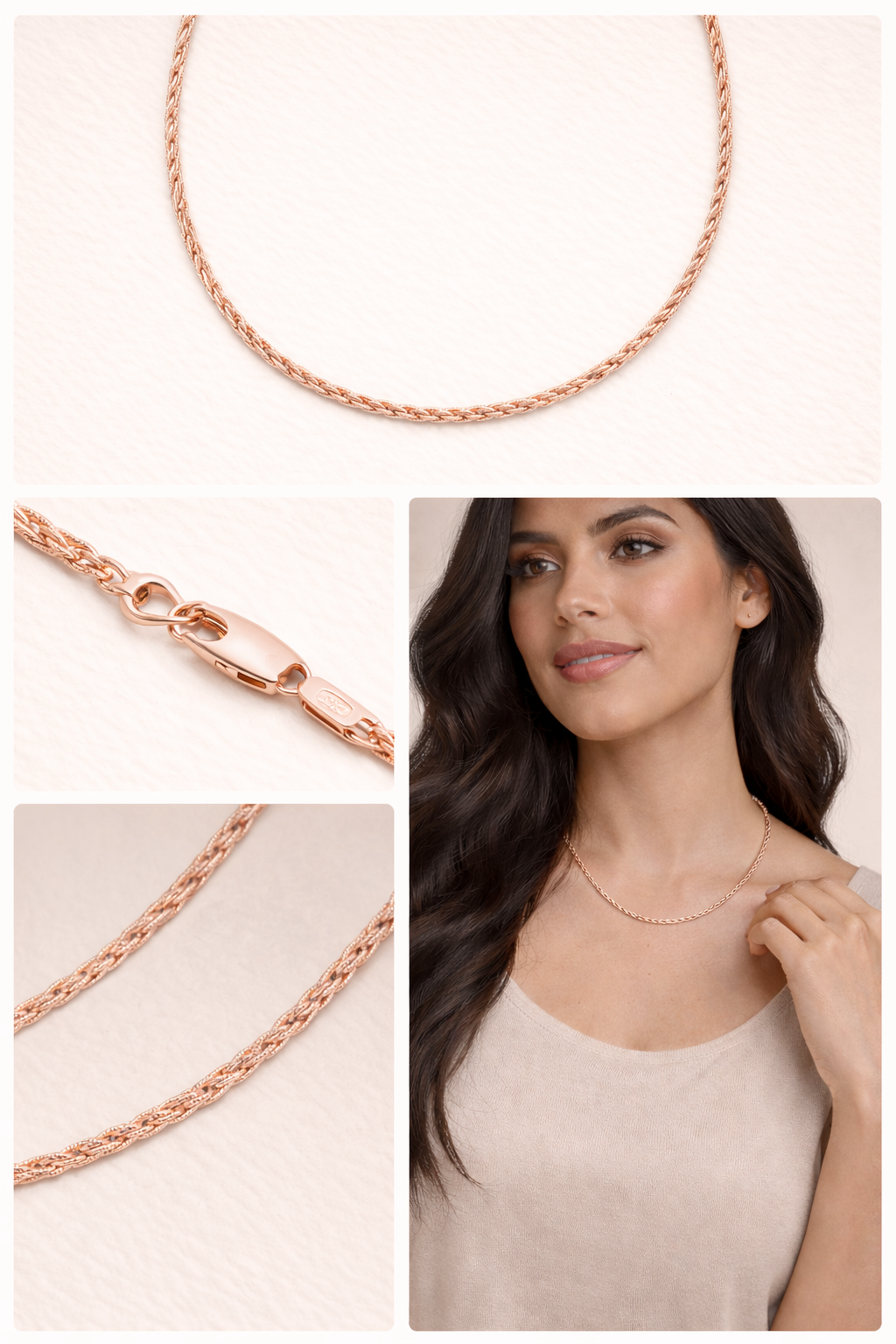 Sterling Silver Rose-Gold-Plated Rope (16”, 1.7 mm)