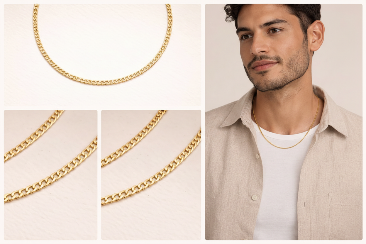 Sterling Silver Gold-Plated Flat Curb Chain (18”, 2.1 mm)