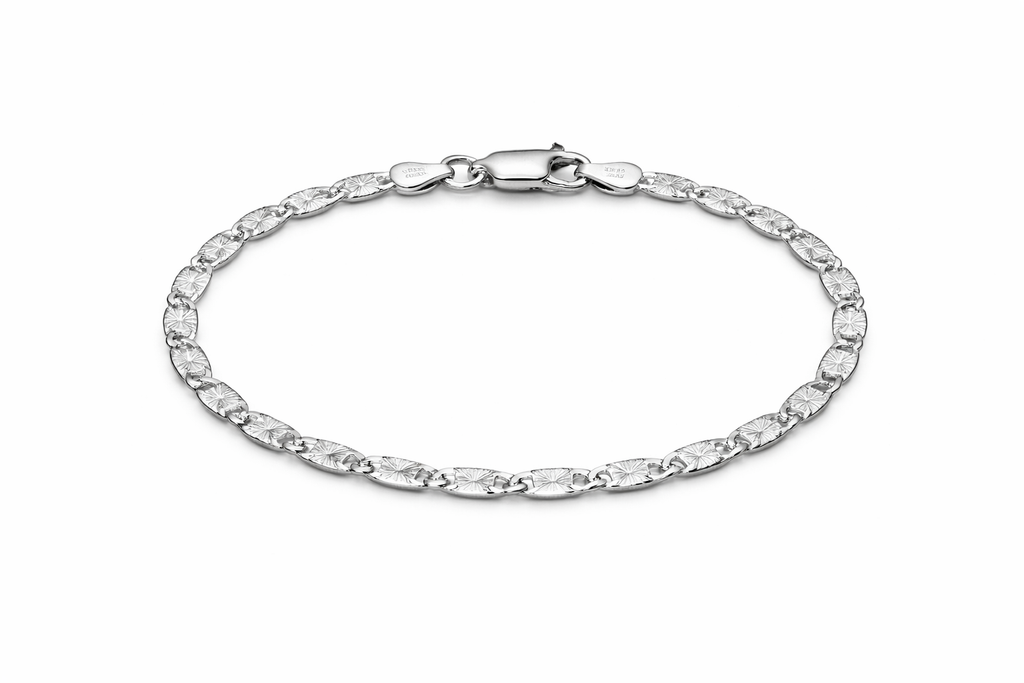 Sterling Silver Sunburst Valentino Link Bracelet (6.5”, 3 mm)