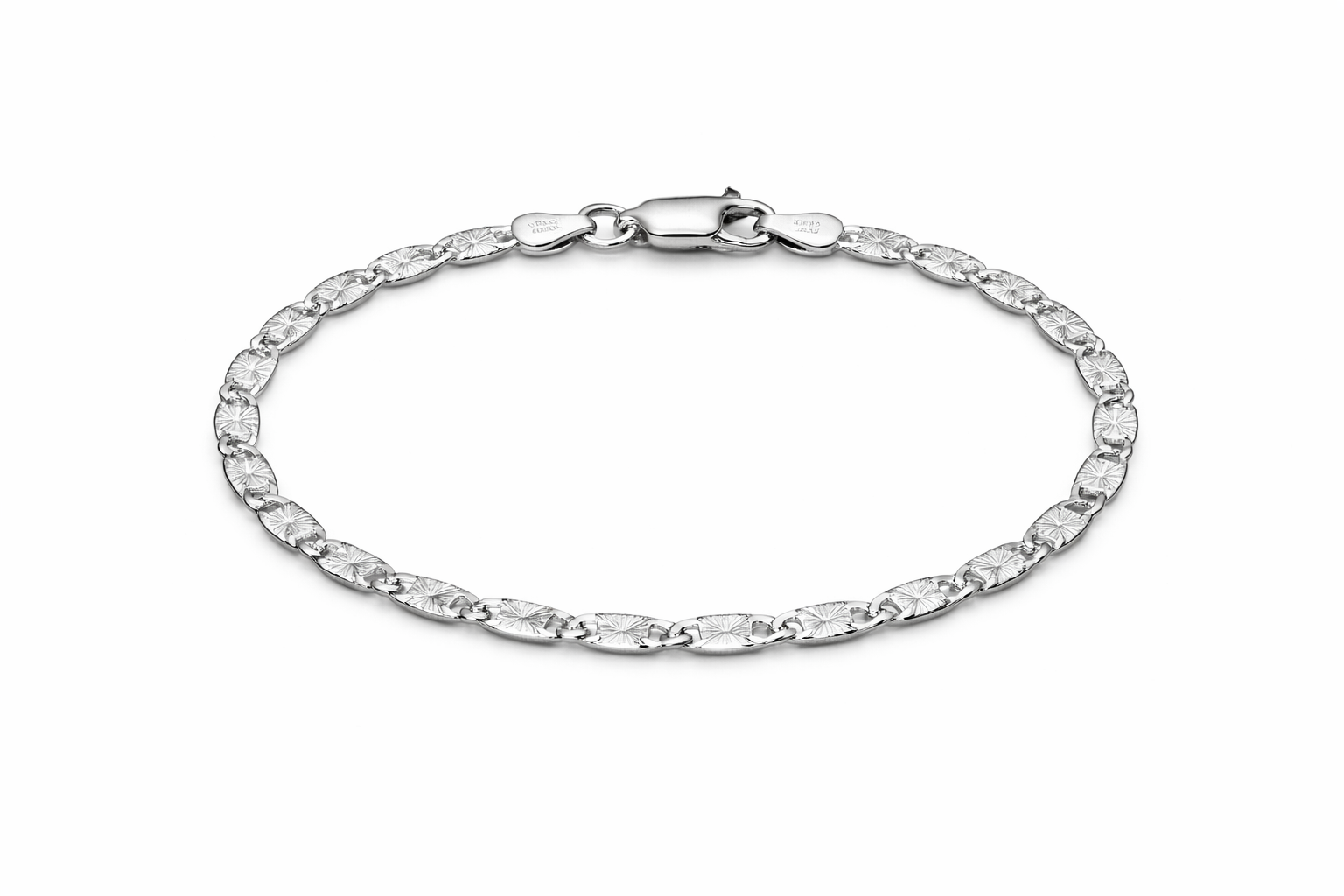 Sterling Silver Sunburst Valentino Link Bracelet (6.5”, 3 mm)