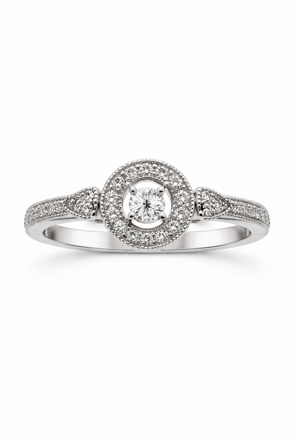 Sterling Silver Round Diamond Accent  (1/20 CTW, Size 7)