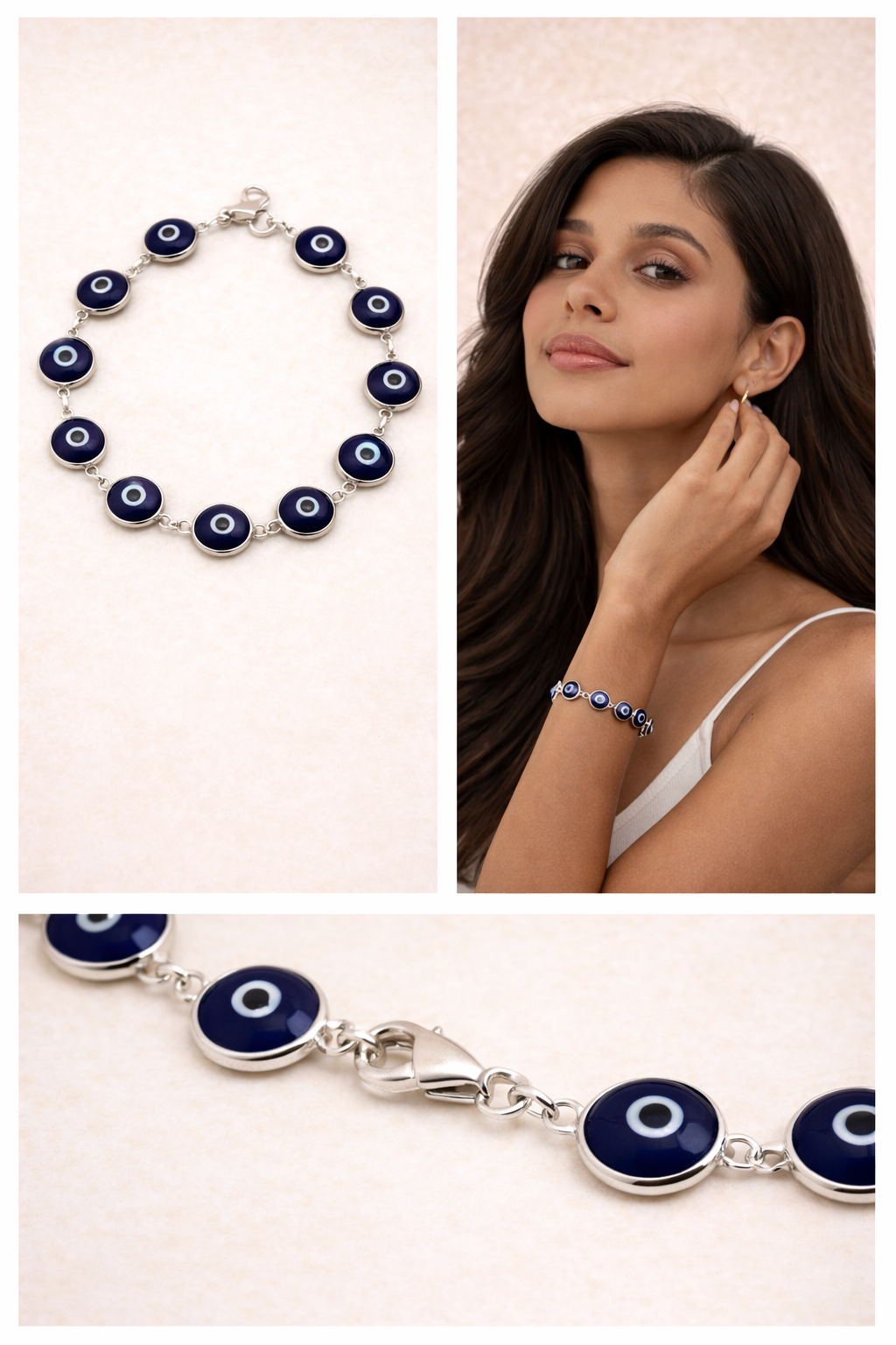 Sterling Silver Evil Eye Bracelet (7.5”, 9.9 mm)