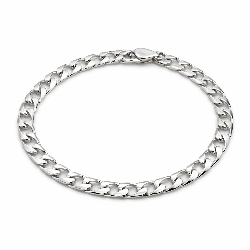 Sterling Silver flat Curb Chain Bracelet – Polished (4.8 mm, 7”)