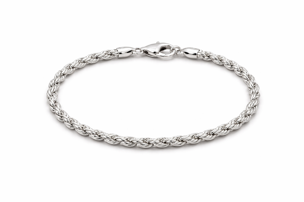 Sterling Silver Rope Chain Bracelet (7.5”, 3.8 mm)