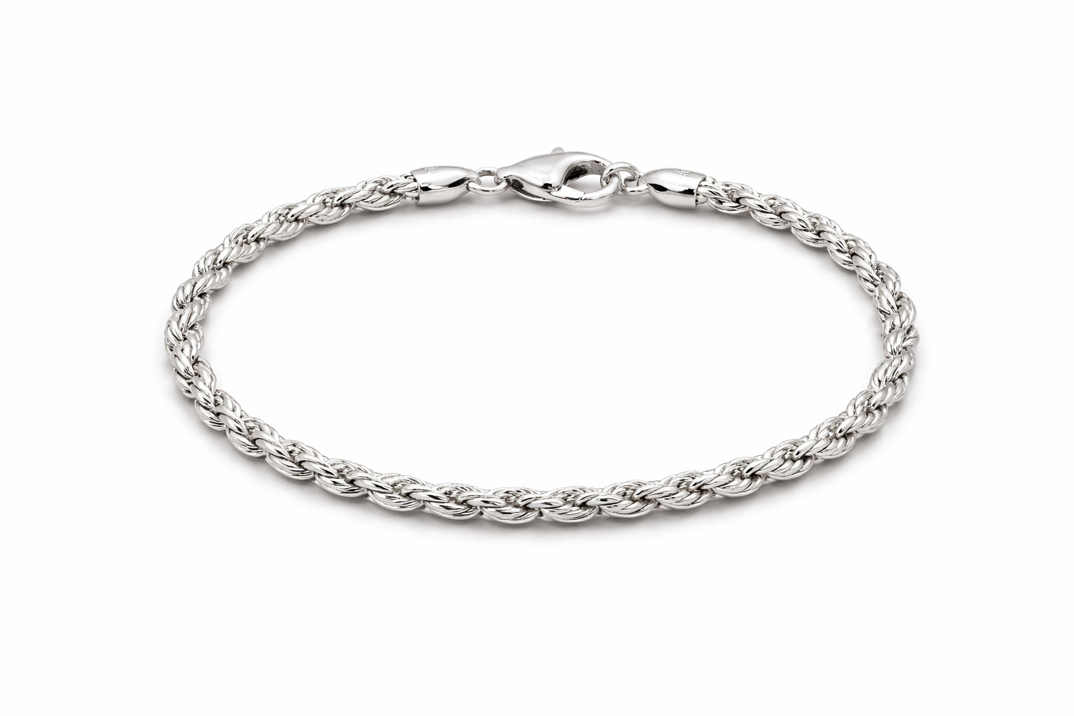 Sterling Silver Rope Chain Bracelet (7.5”, 3.8 mm)