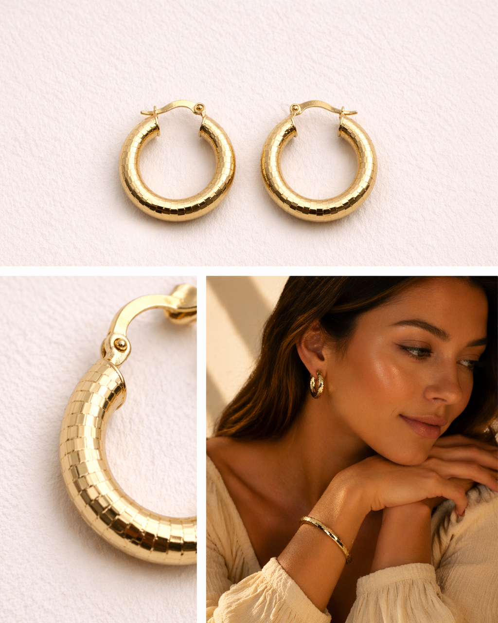 Textured Hoop Earrings – 14K Gold Filled (medium size)