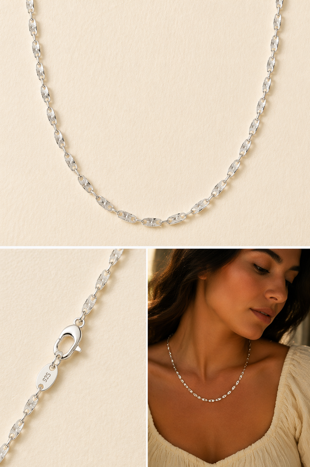 Sterling Silver Starburst Chain  (16”, 2.4 mm)
