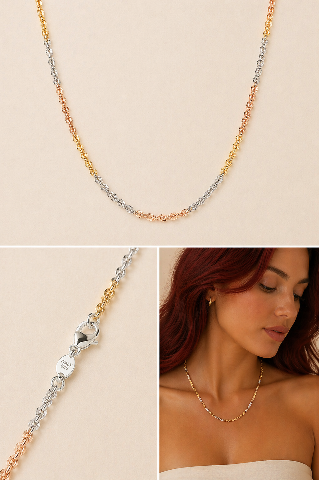 Italian Tricolor Diamond-Cut Twisted Chain (18”)