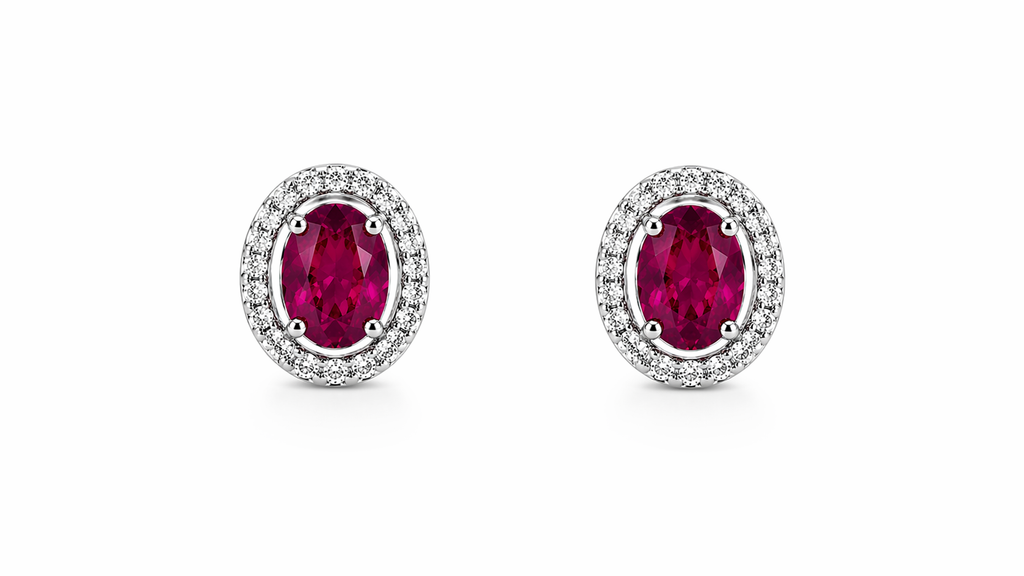 Mancerat Ruby Halo Jewelry Set – Sterling Silver (Pendant & Earrings)