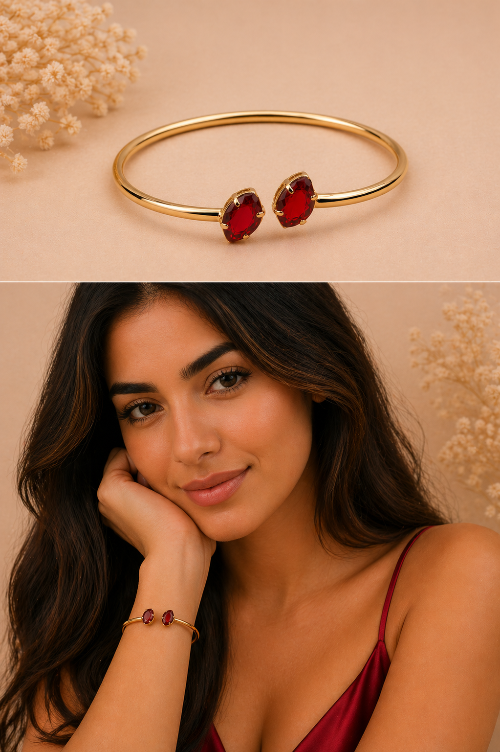 Mancerat Ruby Dual Stone Cuff – 18K Gold Filled