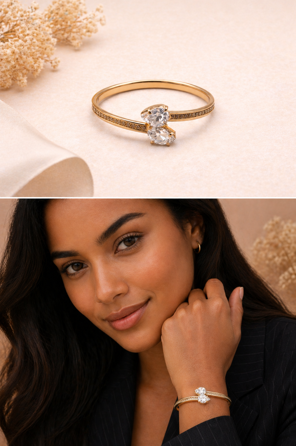 Mancerat Clarity Dual Stone Cuff – 18K Gold Filled