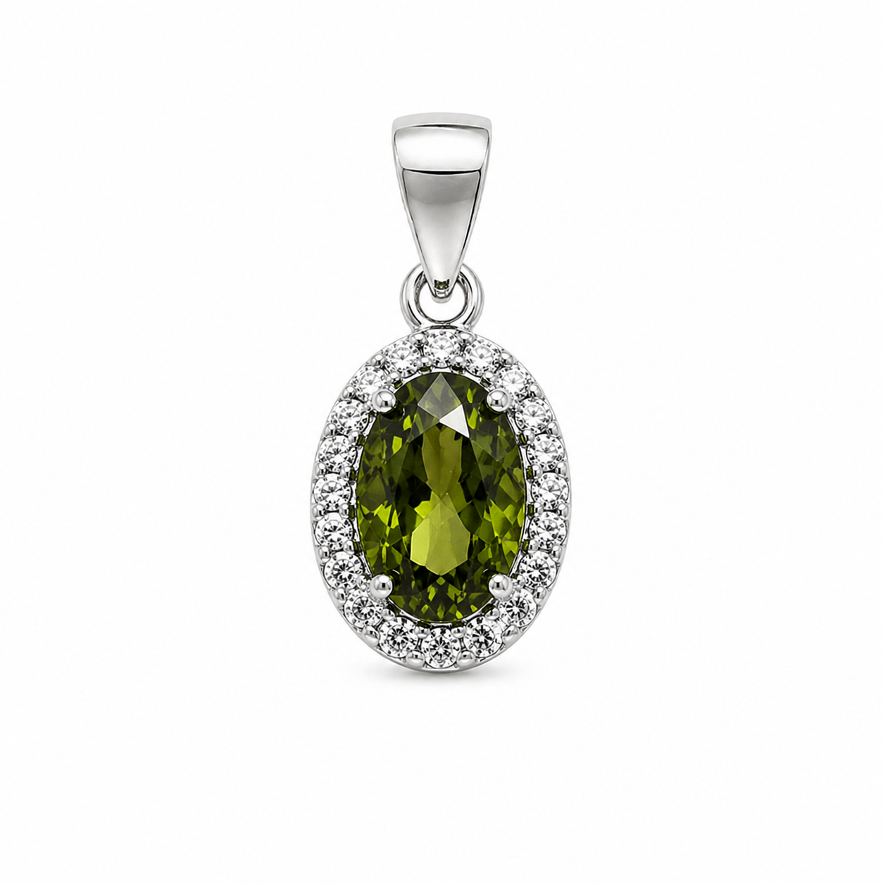 Green Halo Jewelry Set – Sterling Silver (Pendant & Earrings)