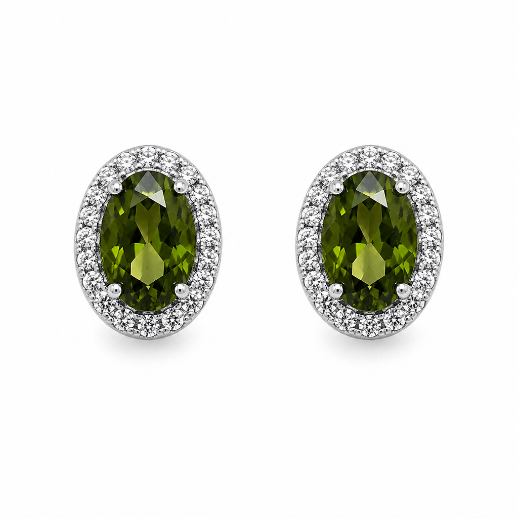 Green Halo Jewelry Set – Sterling Silver (Pendant & Earrings)