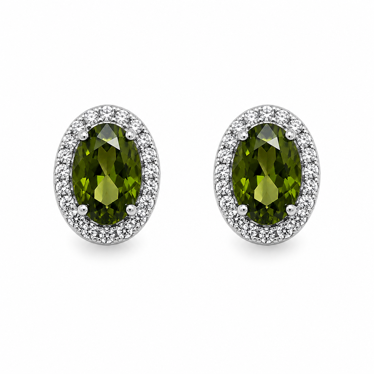 Green Halo Jewelry Set – Sterling Silver (Pendant & Earrings)