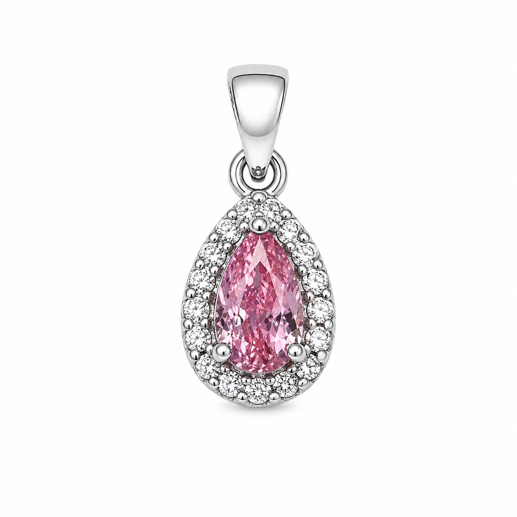 Pink Halo Jewelry Set – Sterling Silver (Pendant & Earrings)