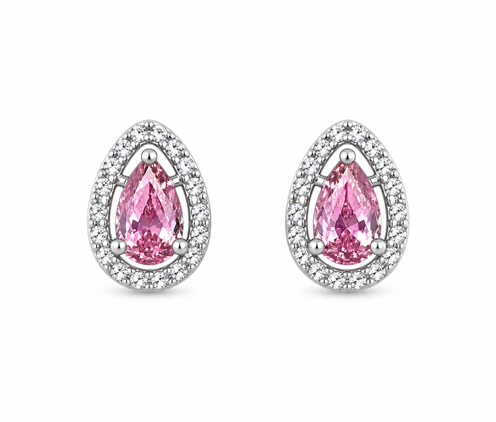 Pink Halo Jewelry Set – Sterling Silver (Pendant & Earrings)