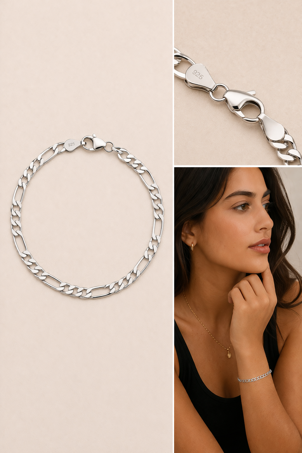 Sterling Silver Figaro Bracelet (7.5”, 4.6 mm)