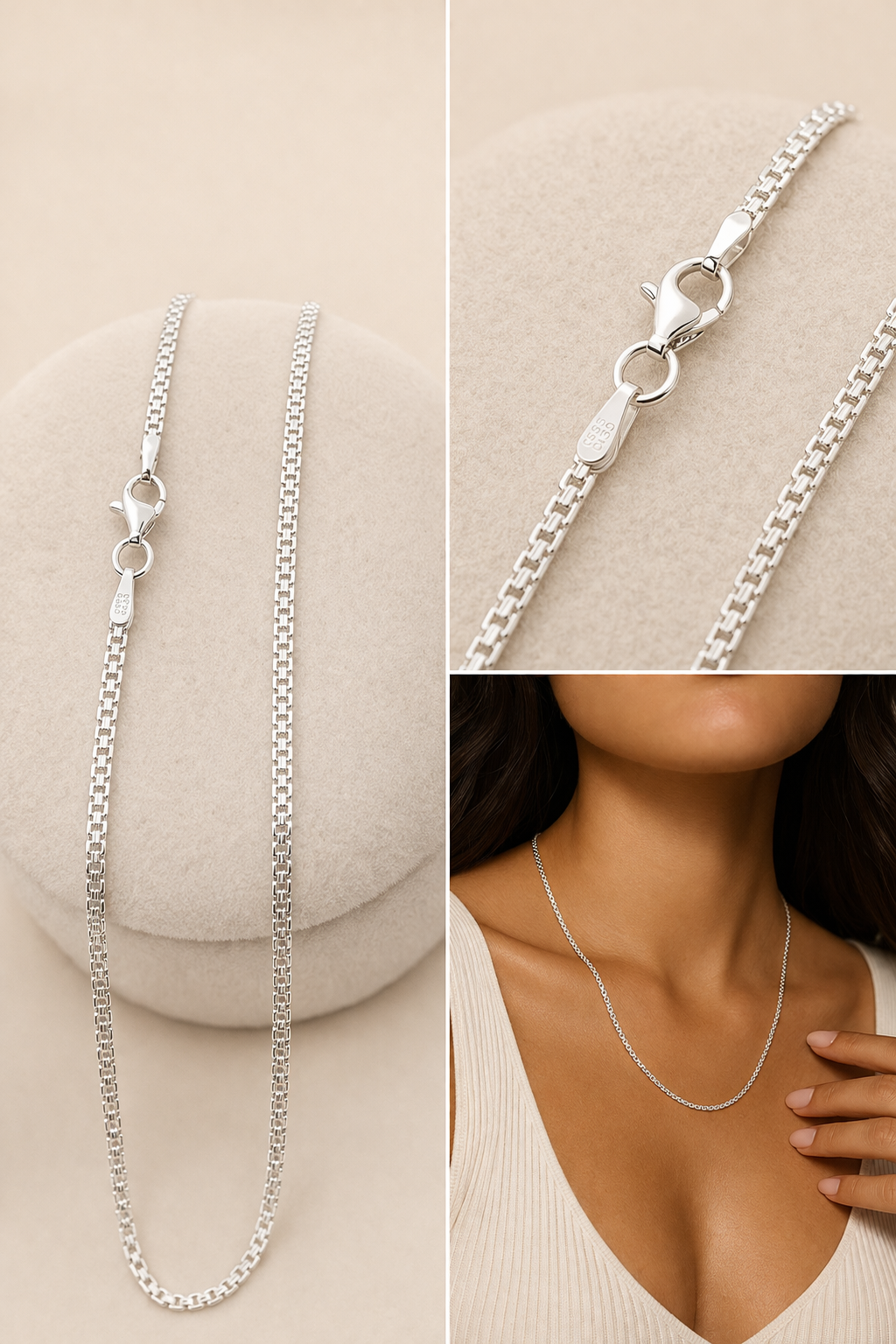 Sterling Silver Classic Box Chain Necklace(18”, 2 mm)