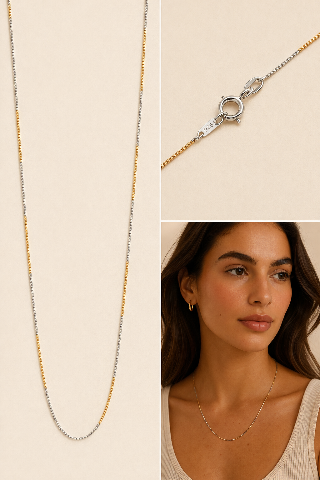 Sterling Silver Two-Tone Box Chain
