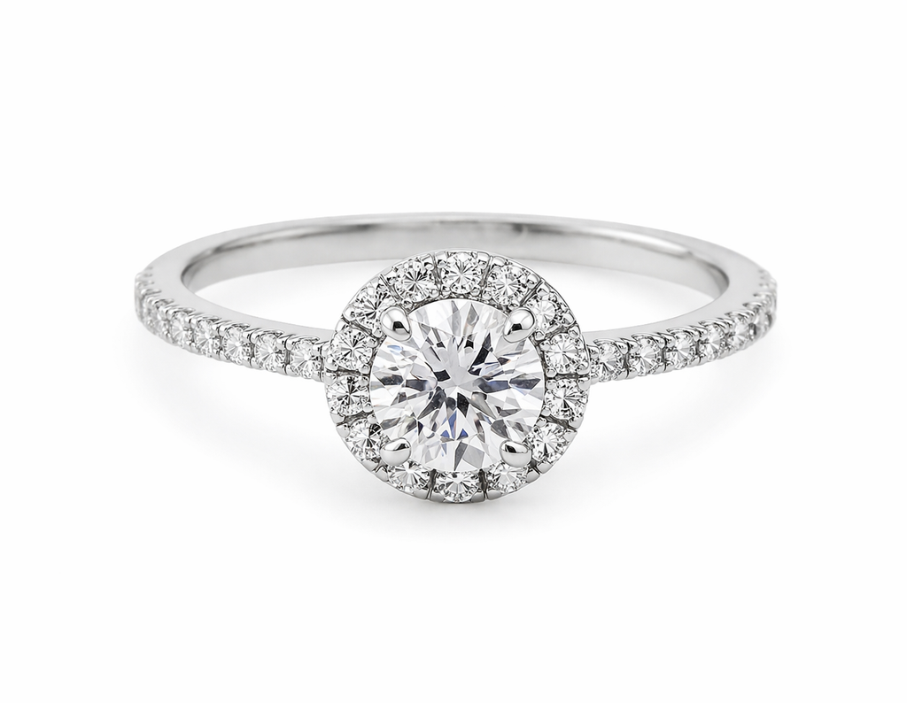 Sterling Silver Halo Moissanite Ring (0.88 CTW, Size 6)