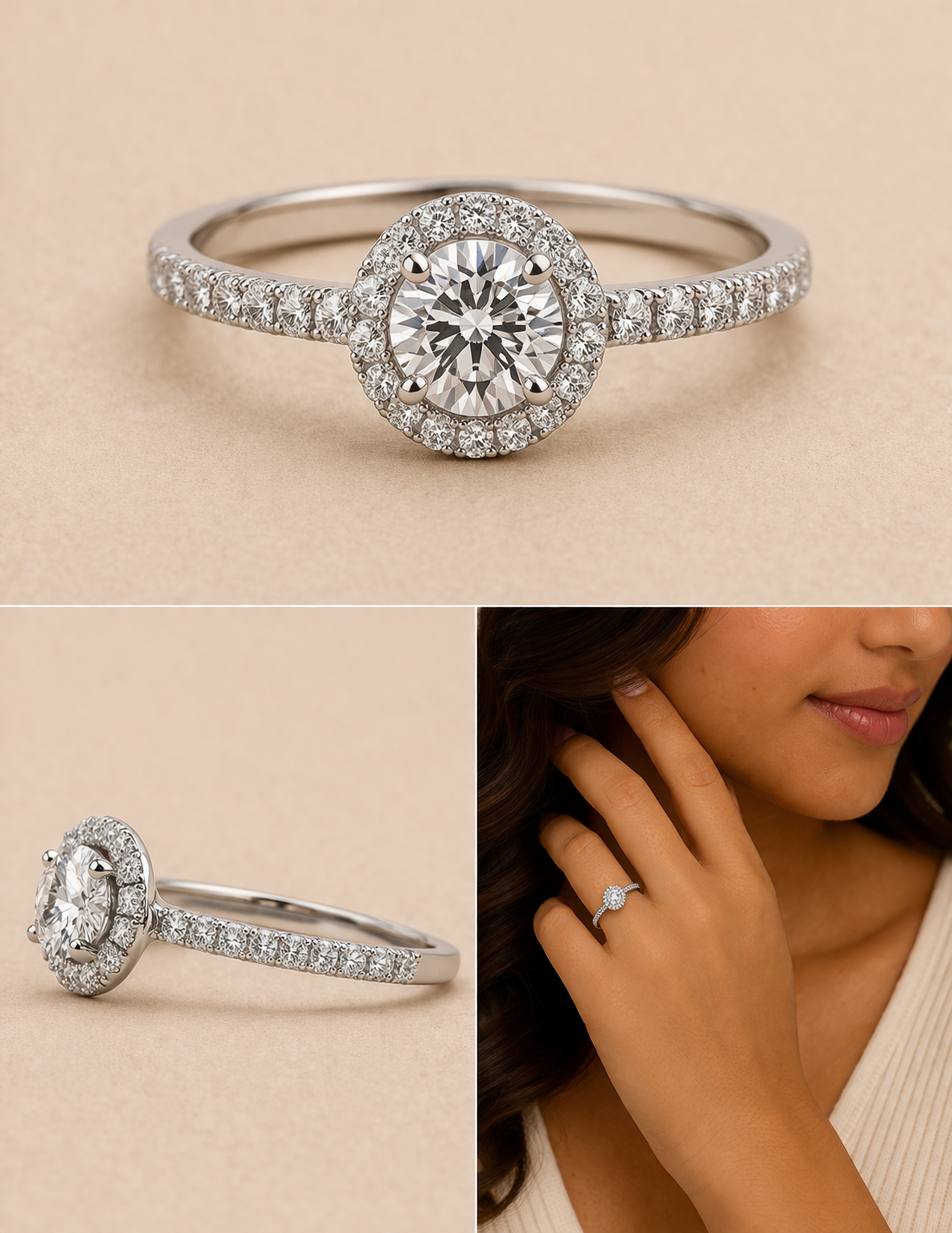 Sterling Silver Halo Moissanite Ring (0.88 CTW, Size 6)