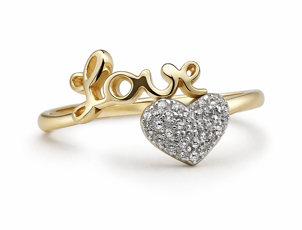 Sterling Silver “Love Heart” Ring with Natural Diamond Accents (1/12 CTW, Size 7)