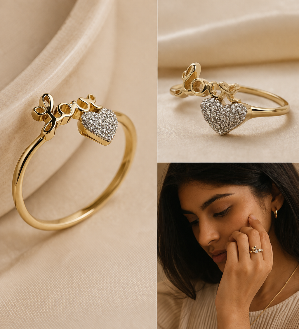 Sterling Silver “Love Heart” Ring with Natural Diamond Accents (1/12 CTW, Size 7)