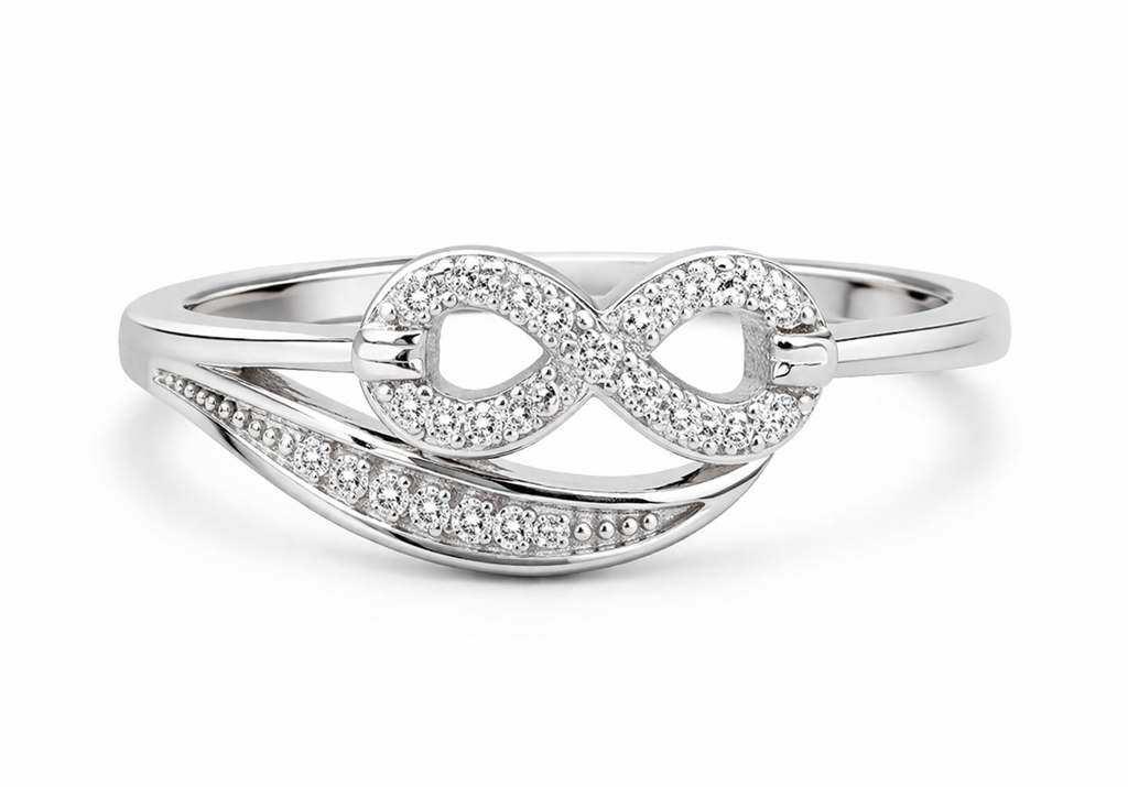 Sterling Silver Infinity Ring with Diamond Accents (Size 7)