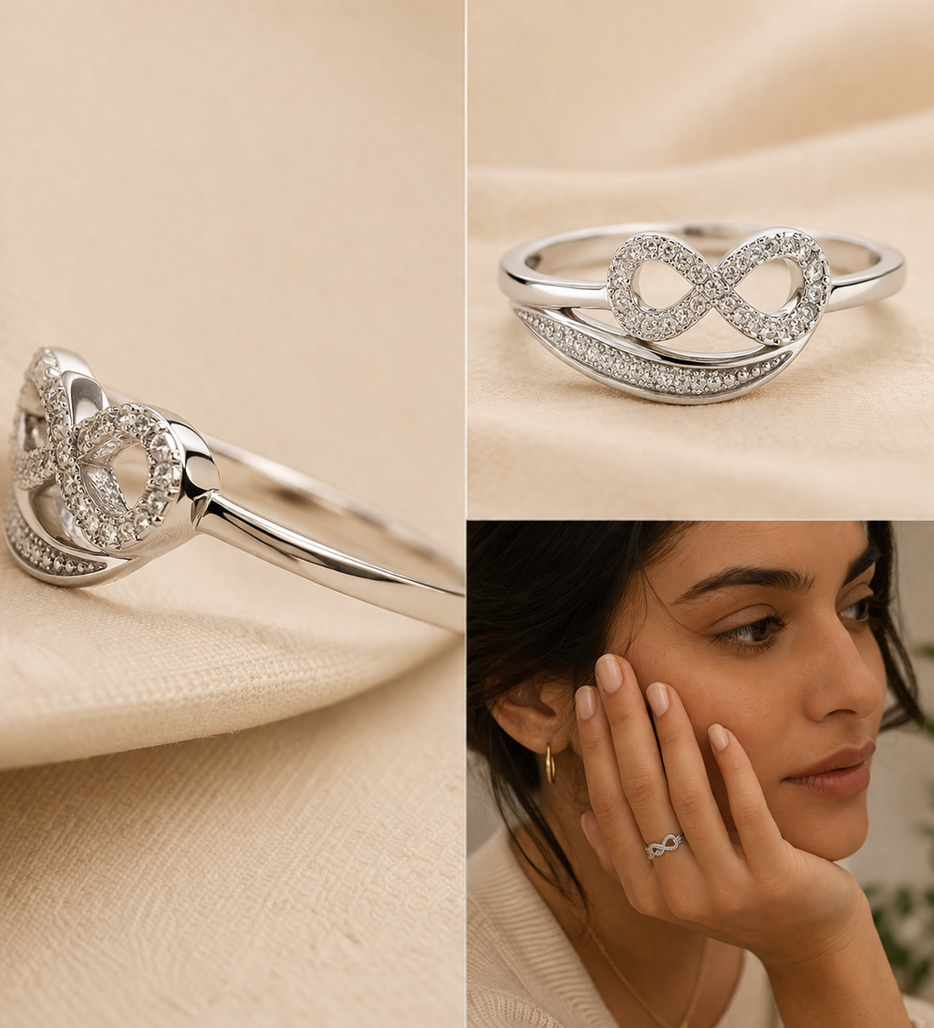 Sterling Silver Infinity Ring with Diamond Accents (Size 7)