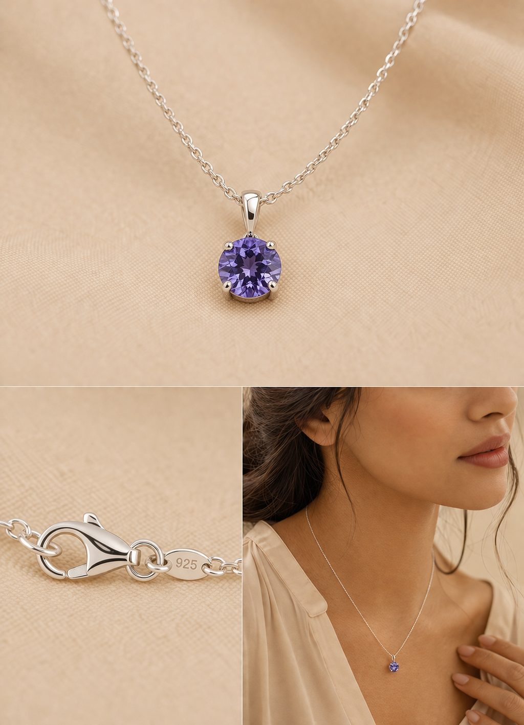 Sterling Silver Purple Solitaire Set (18”)