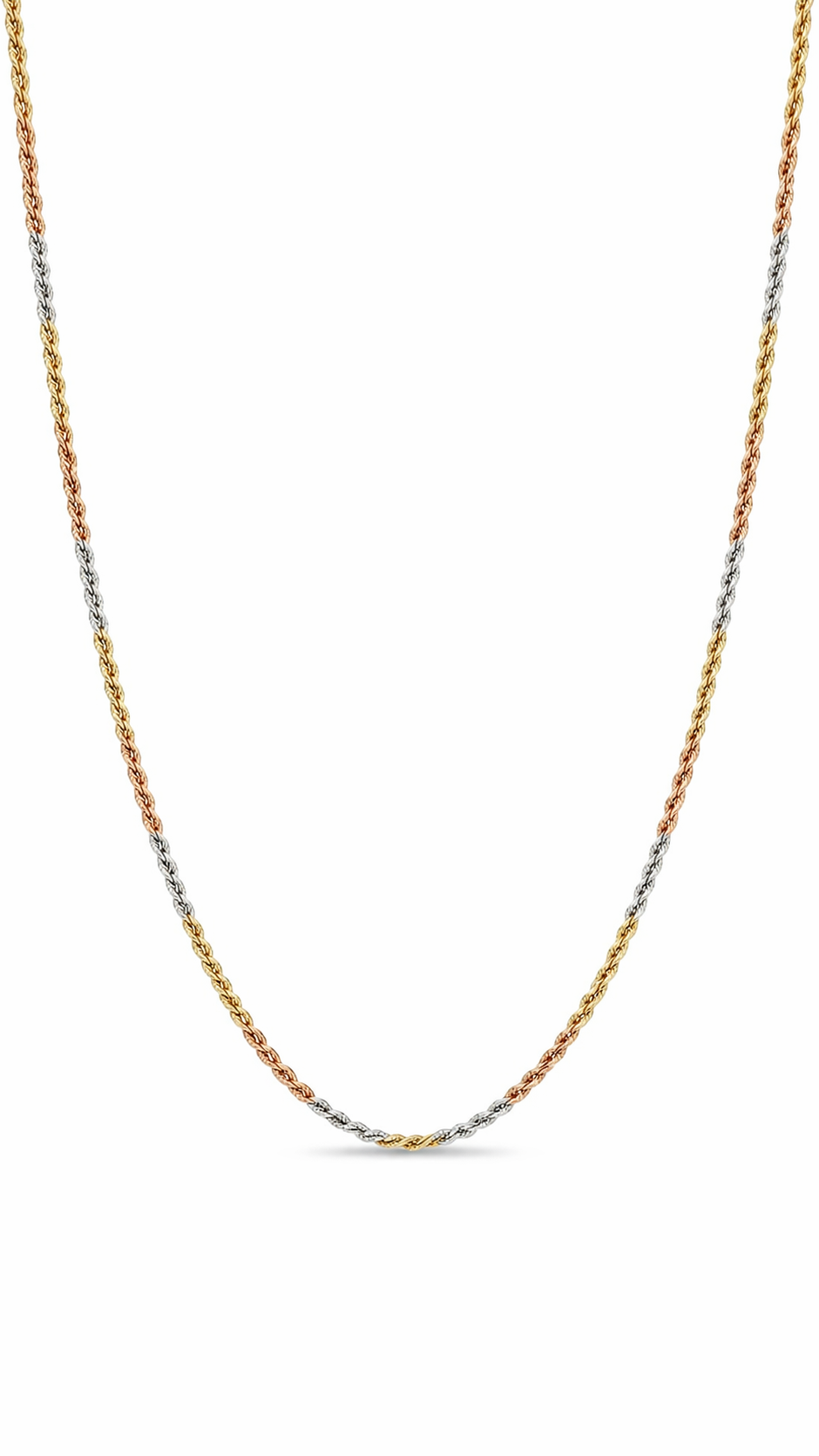 Sterling Silver Three-Tone Rope Chain  (19.5”, 1.4 mm)