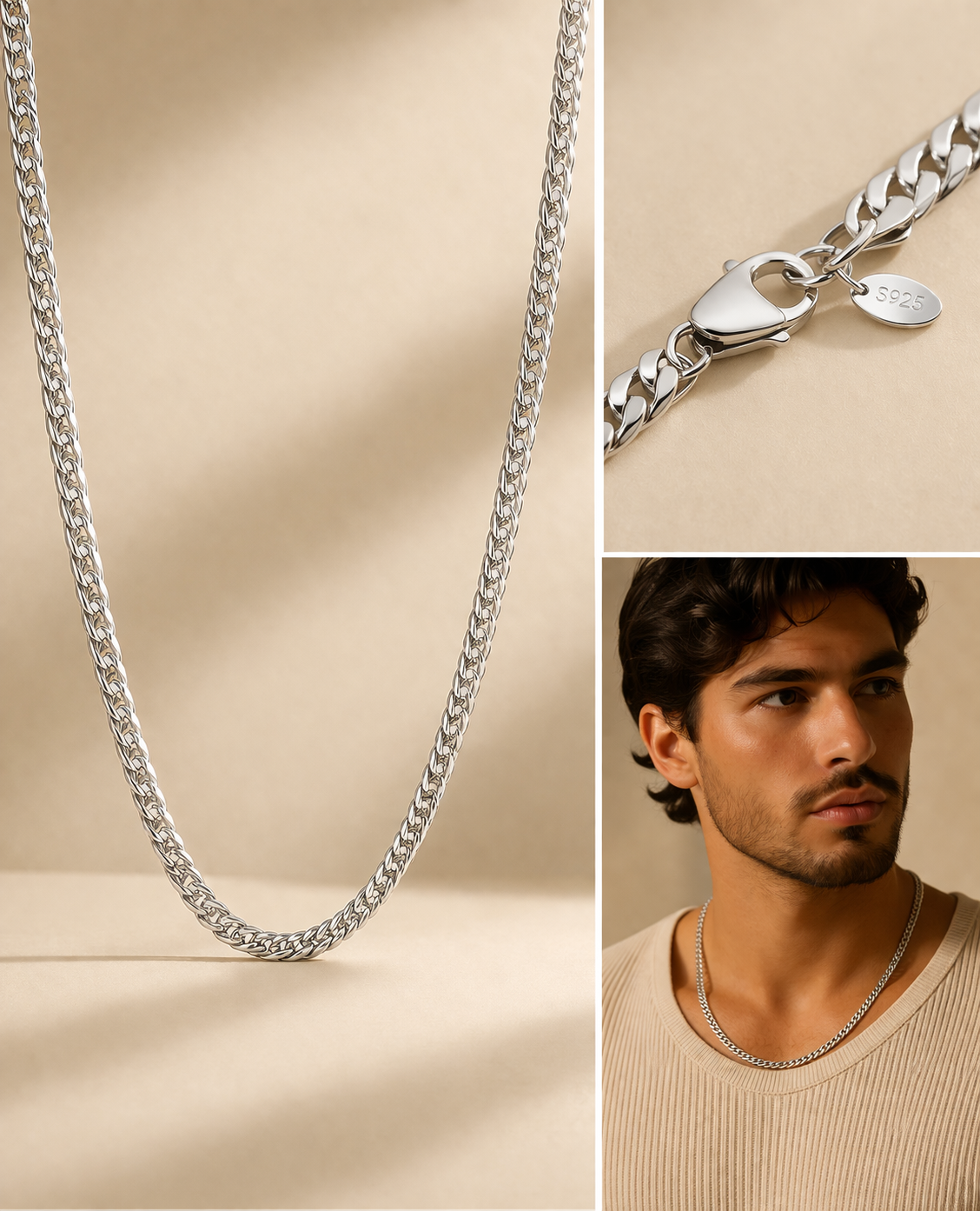 Sterling Silver 6-Sided Diamond-Cut Curb Chain (16”, 3 mm)
