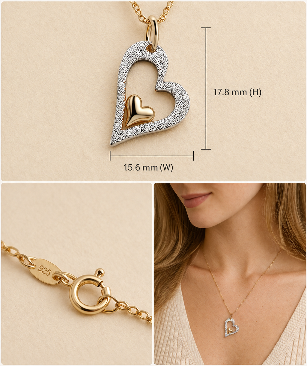 Sterling Silver Gold-Plated Heart Pendant Necklace (18.5”)