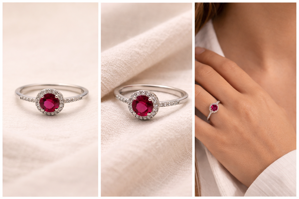 Radiance Halo Ring – Ruby (Round) | Sterling Silver