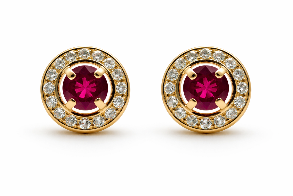 10K Gold Ruby Station Set – Necklace, Pendant & Stud Earrings