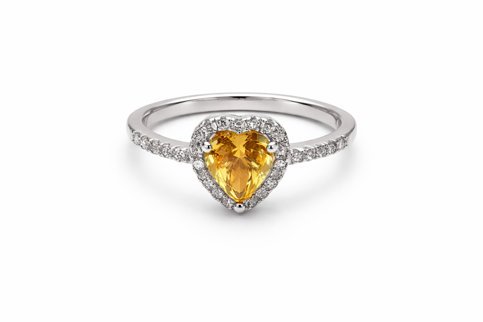 Golden Heart Halo Ring – Sterling Silver