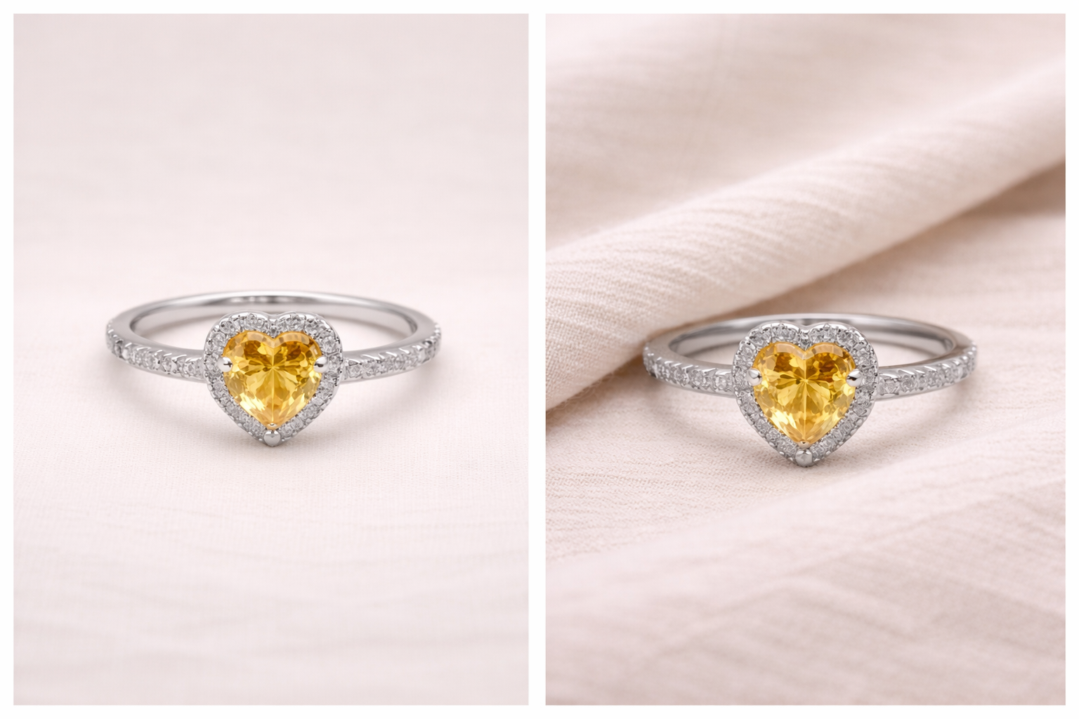 Golden Heart Halo Ring – Sterling Silver