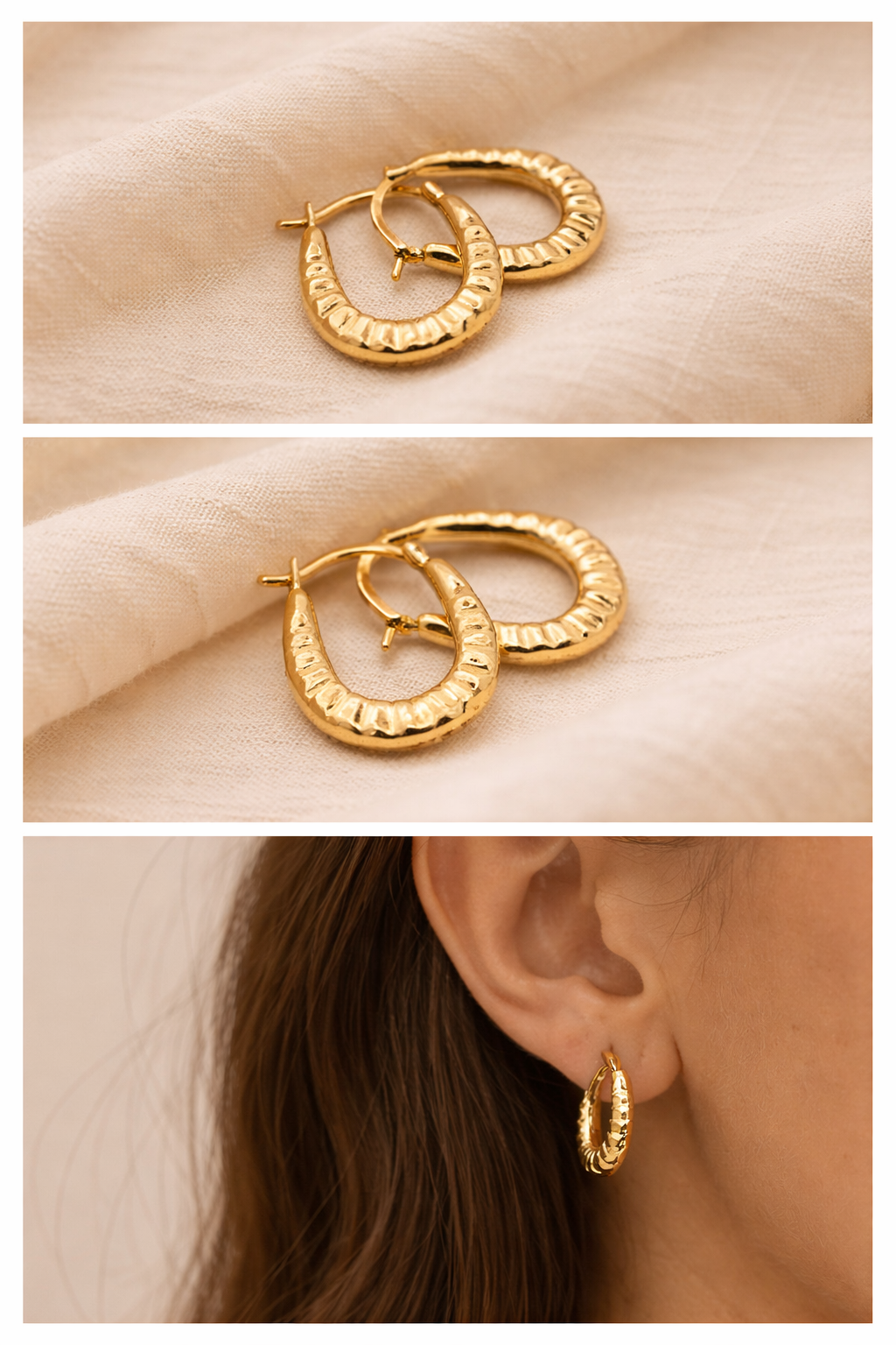 10K Ribbed Mini Hoop Earrings