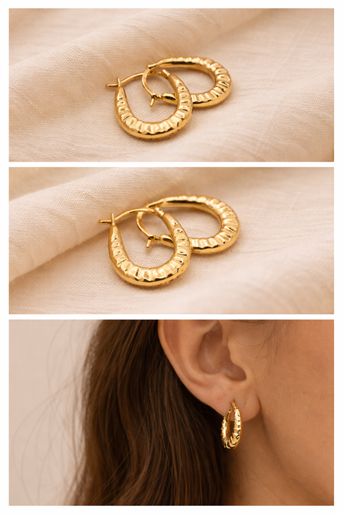 10K Ribbed Mini Hoop Earrings