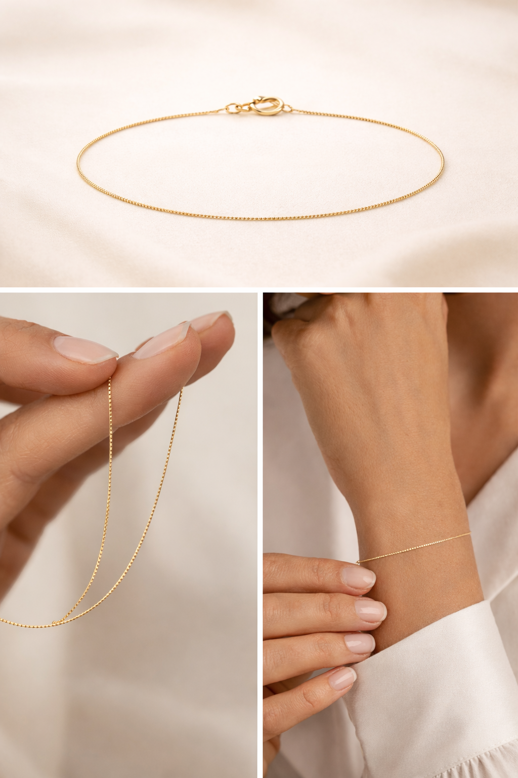 10K Yellow Gold Box Chain Bracelet (6”, 1.1 mm)