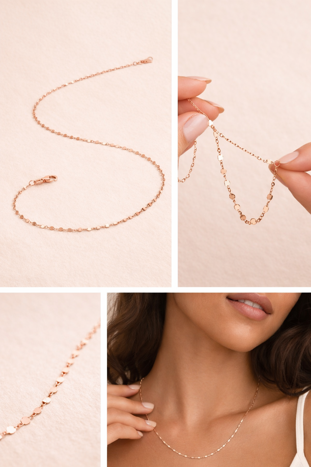 10K Rose Gold Mirror Station Chain (16”, 1.2 mm)