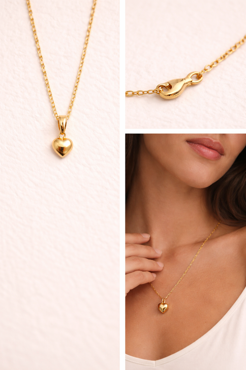 14K Gold Puff Heart Pendant