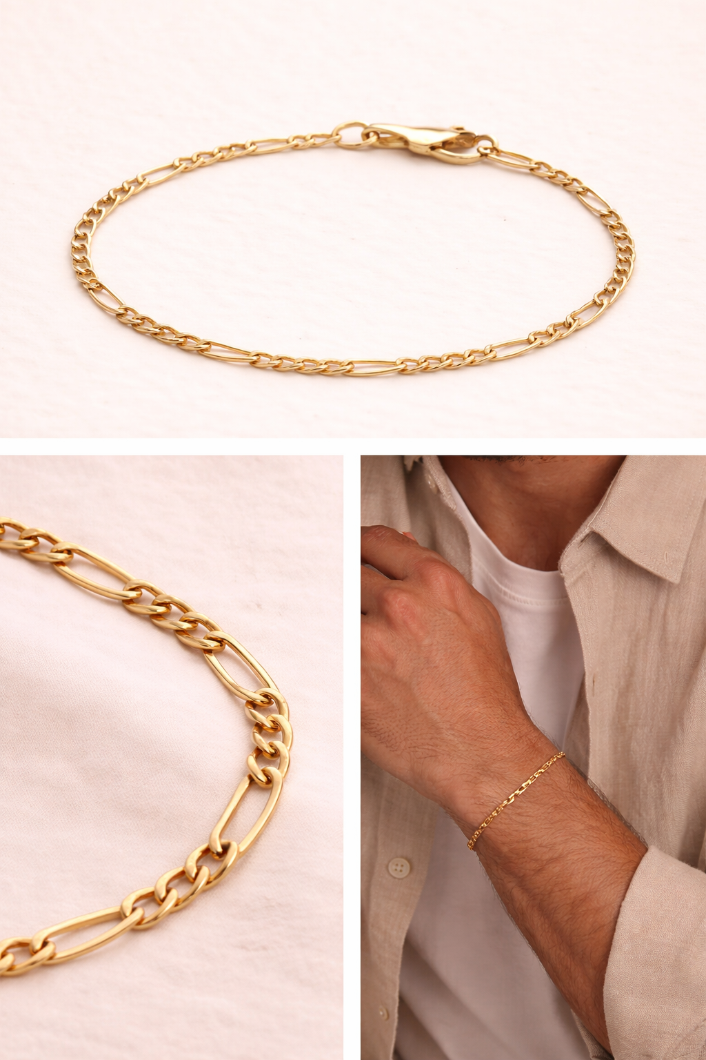 10K Solid Gold Figaro Bracelet (8” 2mm)