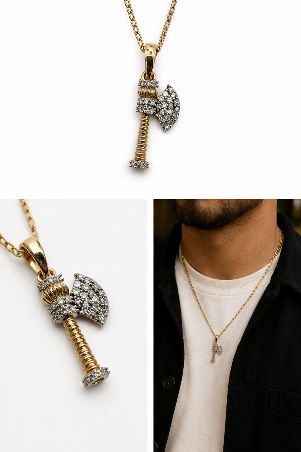 10K Solid Gold Axe Pendant with Diamond Accents (0.10 CTW)
