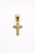 10K Solid Gold Cross Pendant – Beaded Edge (Small)