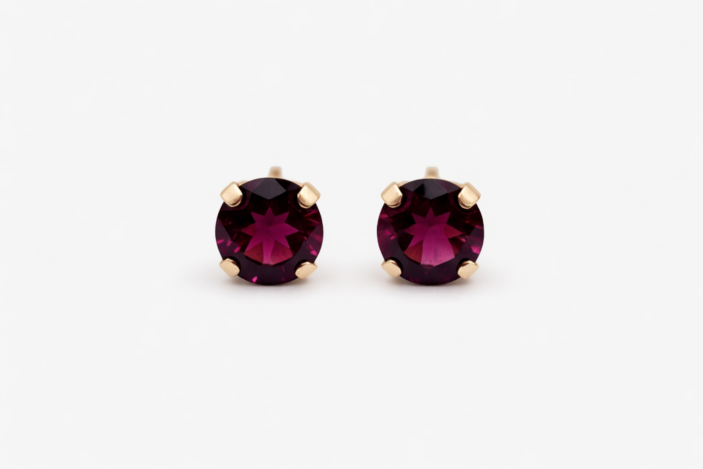14K Gold Garnet Stud Earrings
