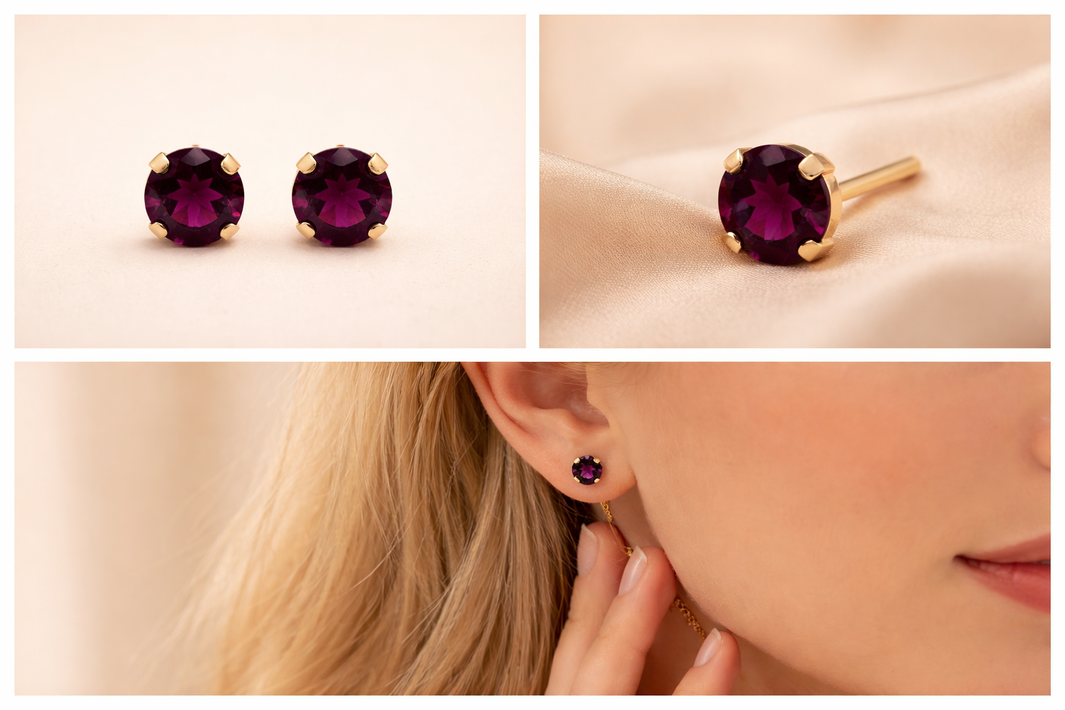 14K Gold Garnet Stud Earrings