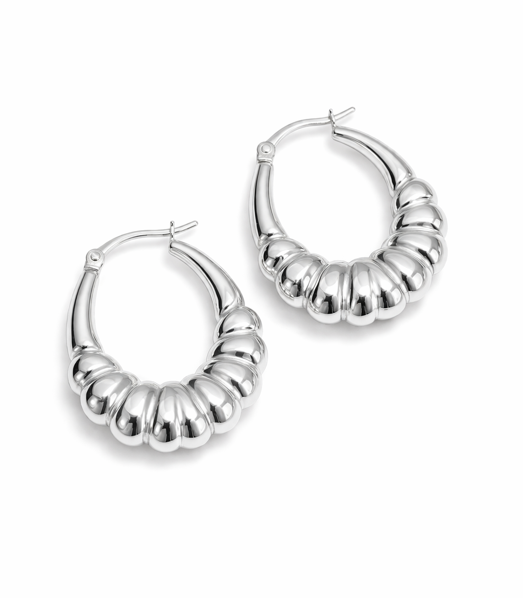 Sterling Silver Ridged Hoop Earrings (32.9 mm)